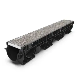 Kit rigola PP BASE LN100 Hext.135 gratar INOX tip pietris culoare gri A15 1000x156x135 (080121207918-G)