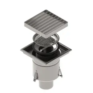 Sifon INOX STAINLESS 200x200 cu gratar fante iesire verticala DN110 M125 200x200x182 (993114-4)