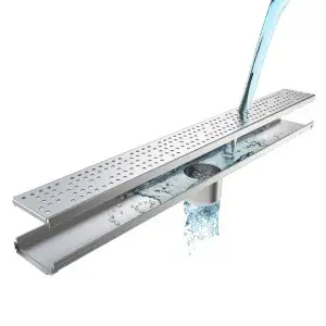 Kit Rigola INOX STAINLESS dus/balcon cu panta LN110 H20-22.5 gratar inox L15 iesire verticala mijloc DN110 1000x120x22.5 (994506)