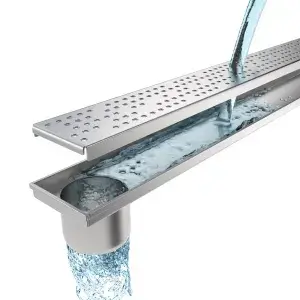 Kit Rigola INOX STAINLESS dus/balcon cu panta LN110 H22.5-25 gratar inox L15 iesire verticala capat DN110 1000x120x25 (994507)