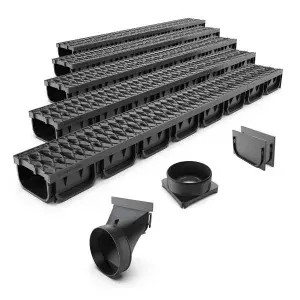 Set 5 ml rigole drenaj PP EASY 2 LN100 Hext.70 gratar PP Negru cu accesorii 5000x125x70 (S08818N-5)